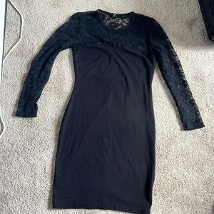 H&M Black Lace Long Sleeve Fitted Dress Size Medium